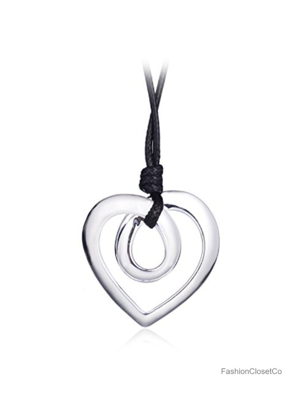 Long Heart Pendant Necklace Women Gold Plated Black PU Leather Rope Chain